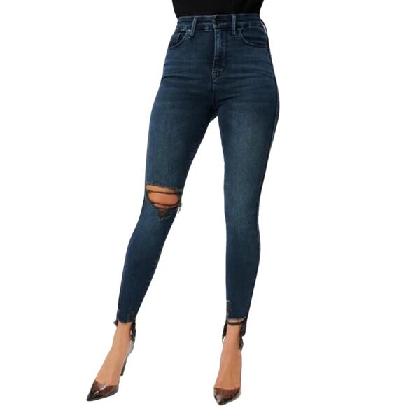 GOOD AMERICAN GOOD CURVE CURTAIN HEM SKINNY JEANS BLUE859 NWT Size 0 - Picture 1 of 8